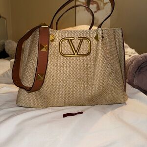 Valentino Woven Cream and Brown Tote